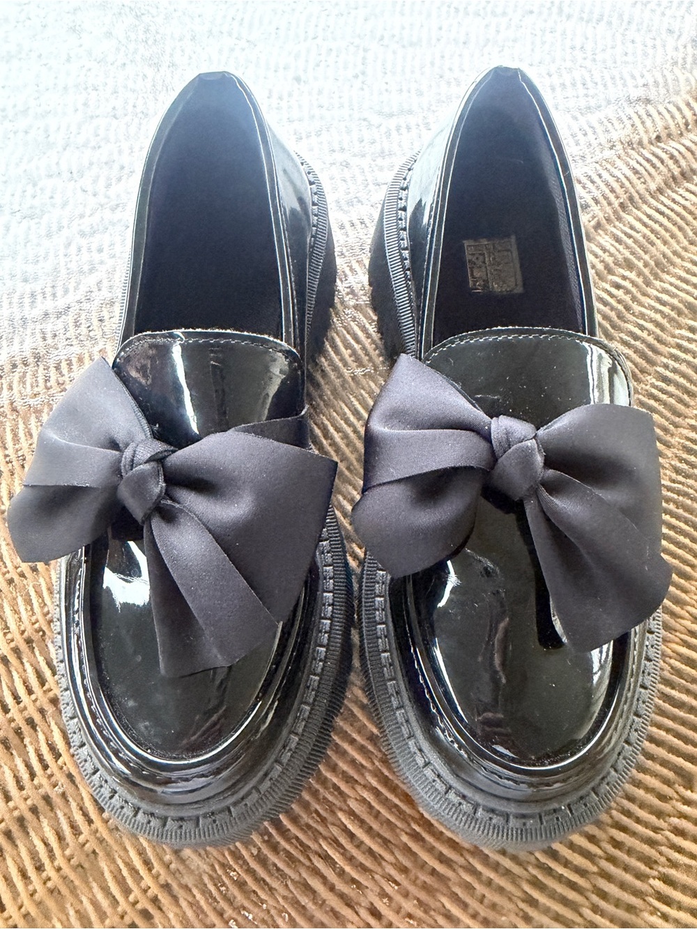 Patent Bow Loafers for Women - Black w Oversized Bow